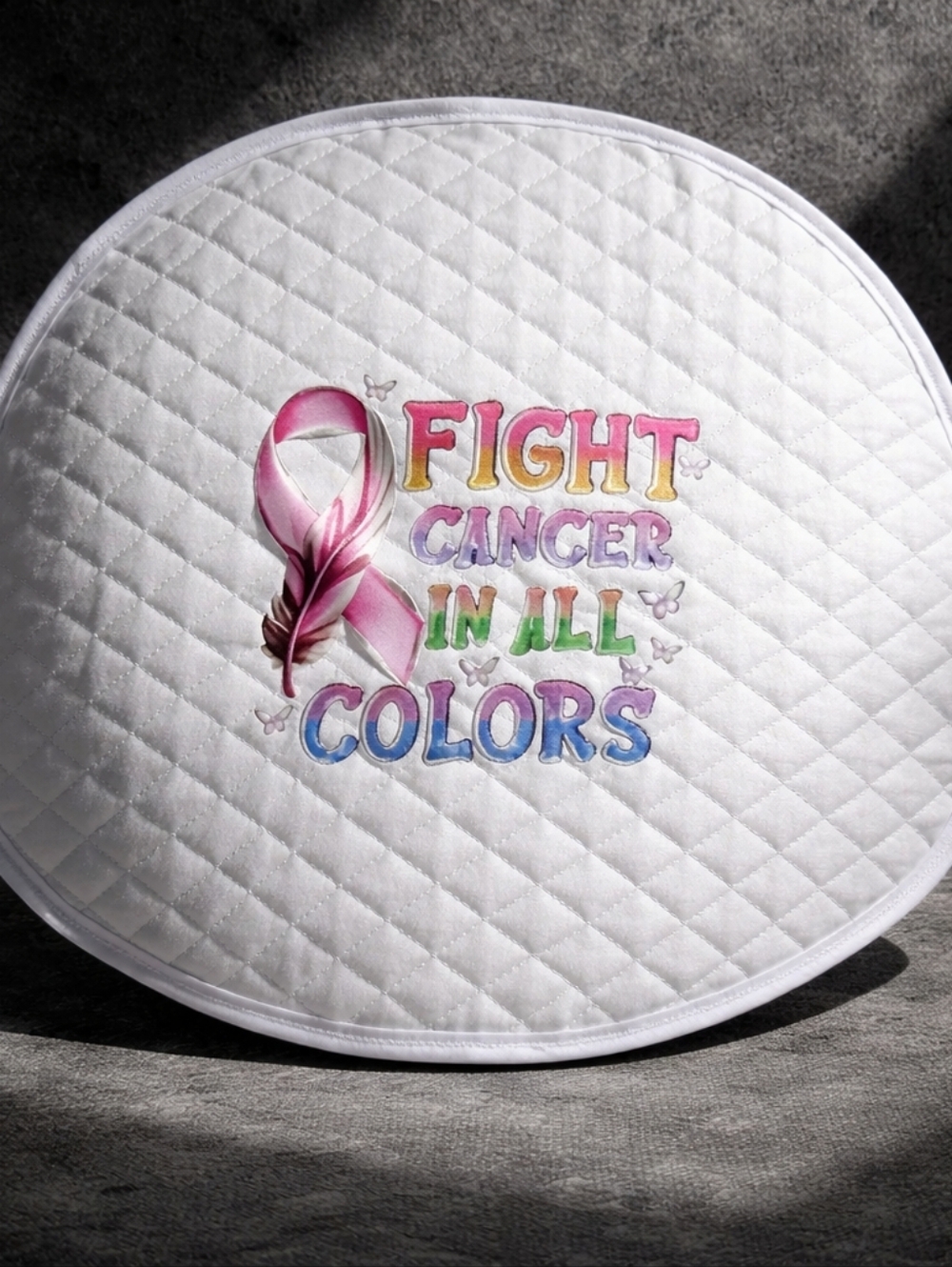 # 6 Fight Cancer In All Colors Quilted White Steering Wheel Cover $10